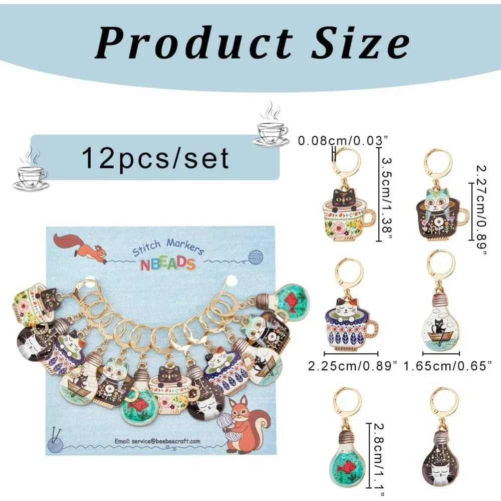 12 Pcs Cat Crochet Stitch Markers – 6 Colors Enamel Locking Charms Crochet Stitch Markers Axl