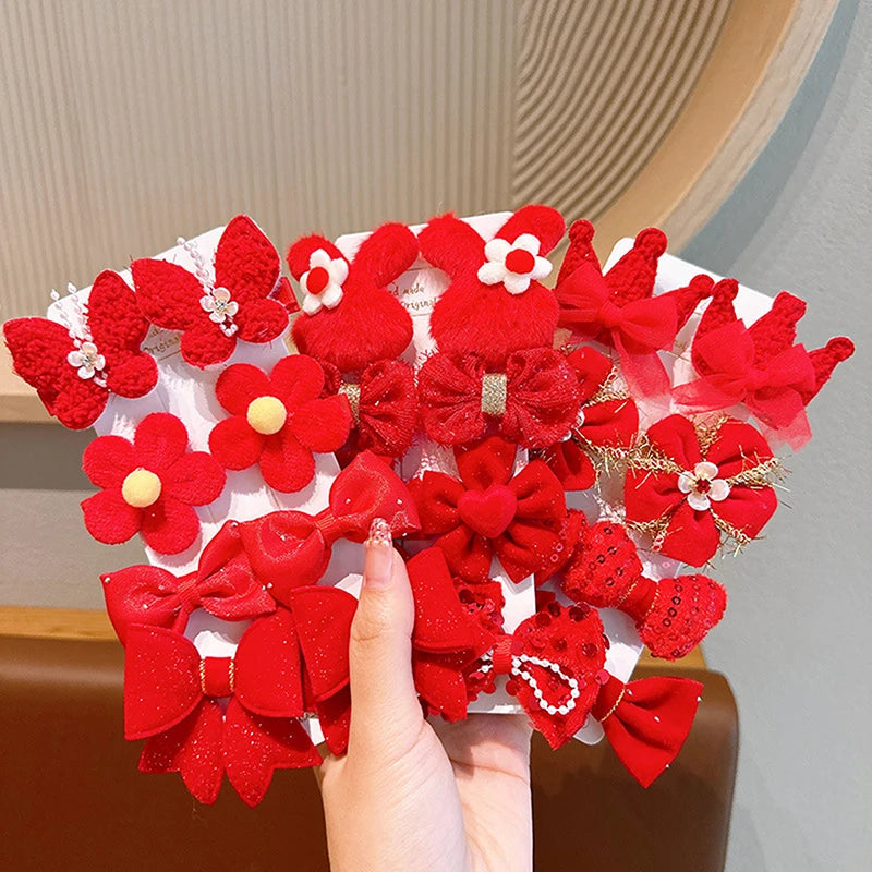 8-Piece Girls Red Bow Hair Clips – Handmade Ribbon Barrettes Kids Hair Barrettes Axl
