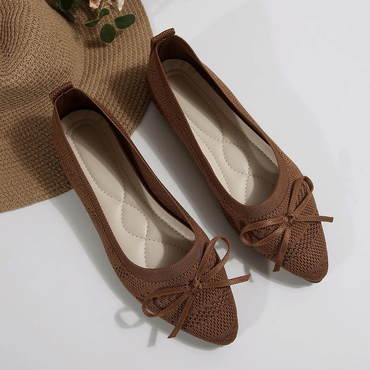 Women's Pointed Toe Knit Bow Flats – Sizes US 5–14 | YBQJOO Women's Flat Shoes Axl