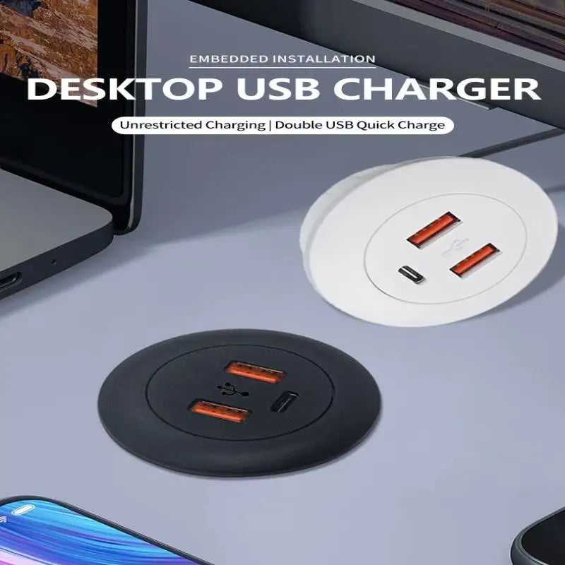 Desk Clamp USB Hub – 3 Outlets, 2 USB-A & Type-C Ports Desktop USB Charging Hub Axl