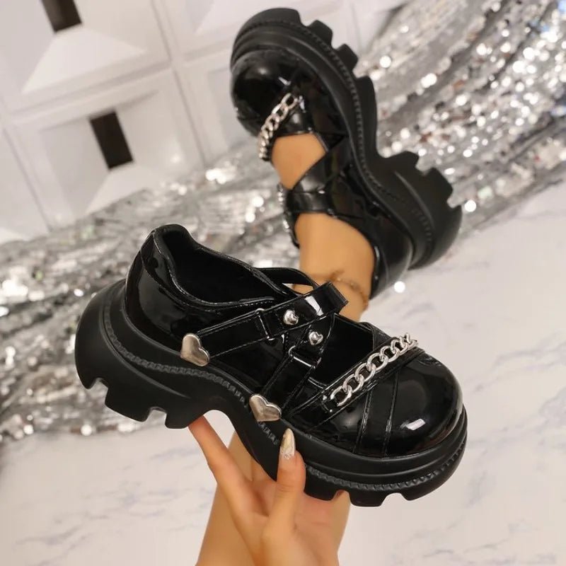 Women's Gothic Black Platform Mary Jane Shoes | Rubber Sole Platform Mary Janes Axl