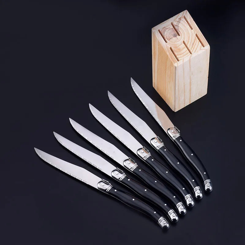 Laguiole-Style Steak Knife Set 6-Piece | Stainless Steel Cutlery Steak Knife Set Axl 6pcs Black in Base