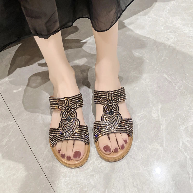 Women's Rhinestone Flat Slippers – Gladiator Summer Shoes Women's Flat Slippers Axl