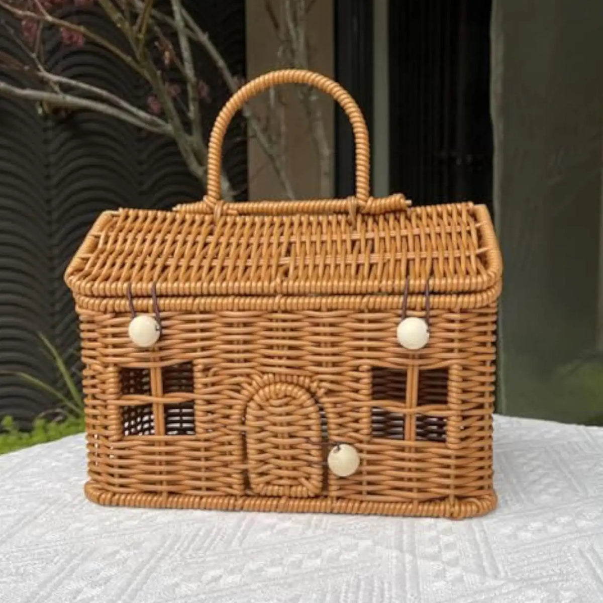 Imitation Rattan Storage Basket with Lid | Rustic Home Organizer Storage Basket Axl