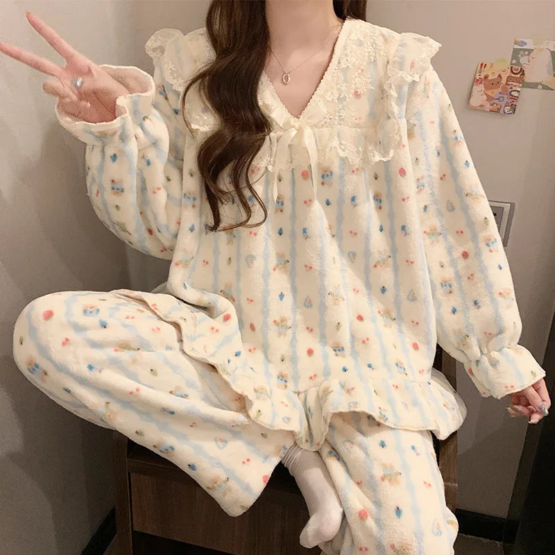 Women's Coral Fleece Pajama Set – Warm Princess Loungewear Women's Pajama Set Axl 9928-1 1XL