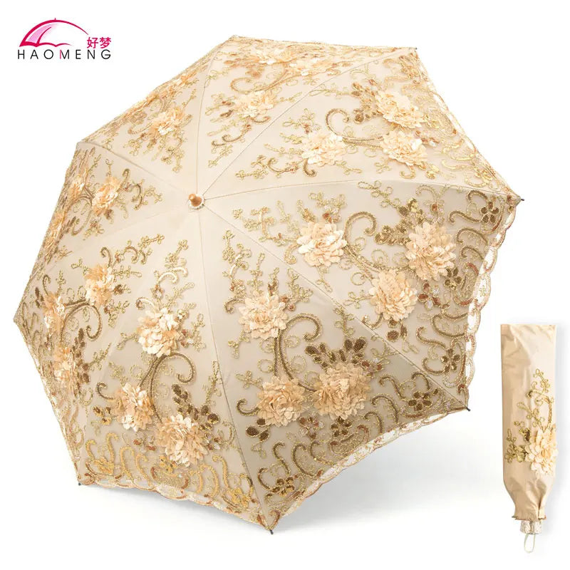 Women's Lace Embroidery Folding Parasol – UV & Rain Umbrella Folding Parasol Axl Style 1 Aluminum 8K