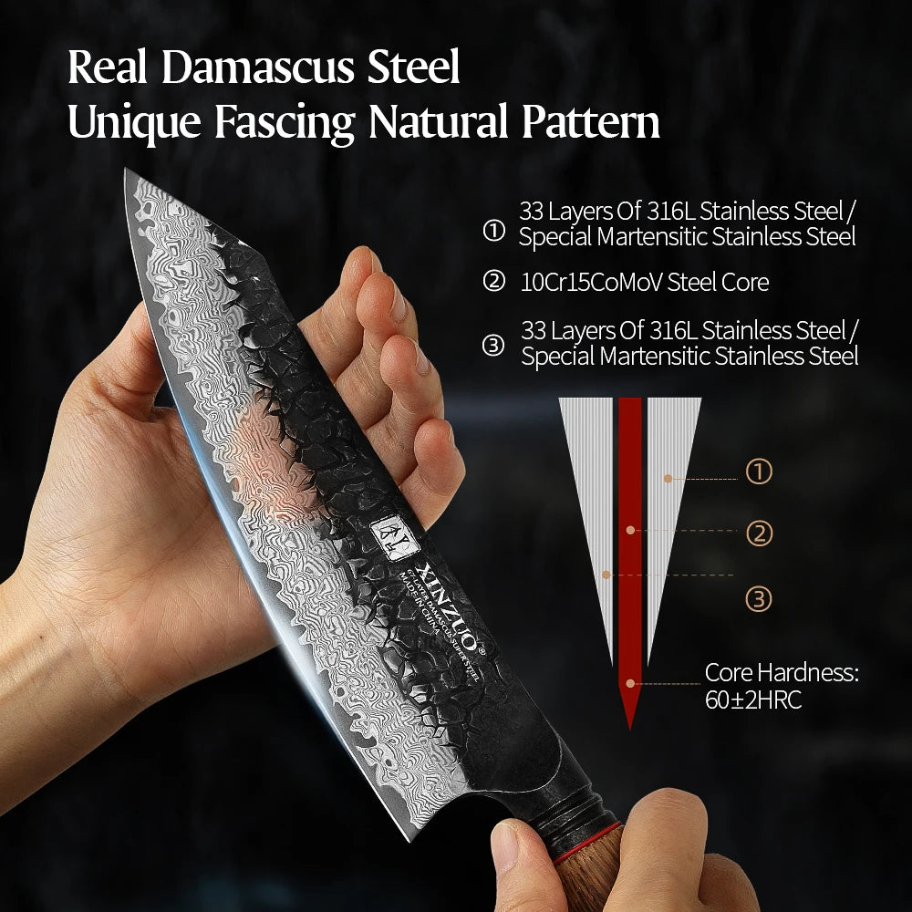 XINZUO 7.6" 67-Layer Damascus Santoku Knife – Oak & G10 Handle Damascus Santoku Knife Axl
