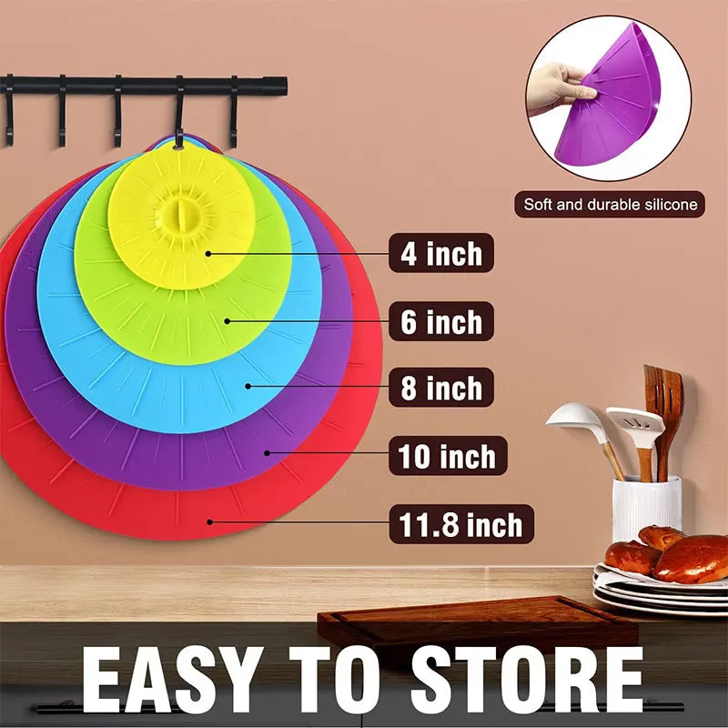 5-Pack Silicone Stretch Lids – Reusable Food Covers 5 Sizes Silicone Food Lids Axl
