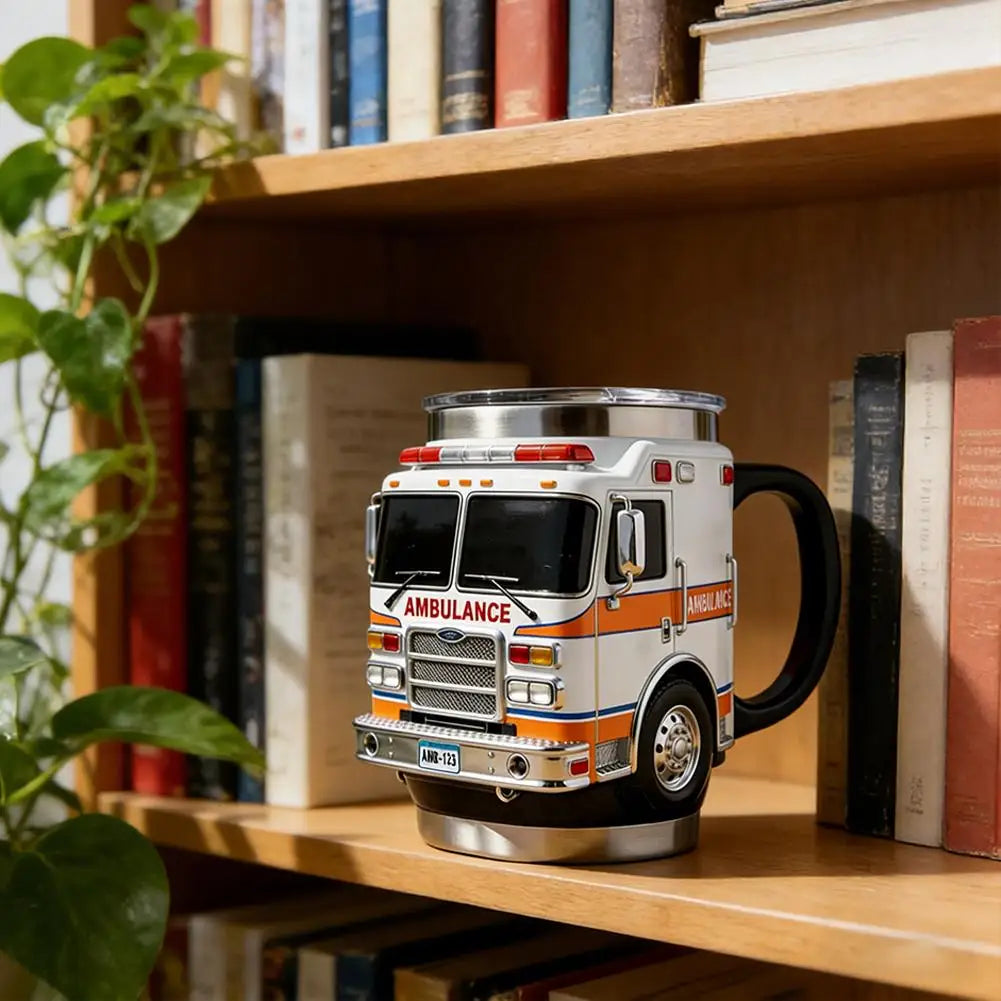 Fire Truck Novelty Coffee Mug – Resin & Stainless Steel Novelty Coffee Mug Axl