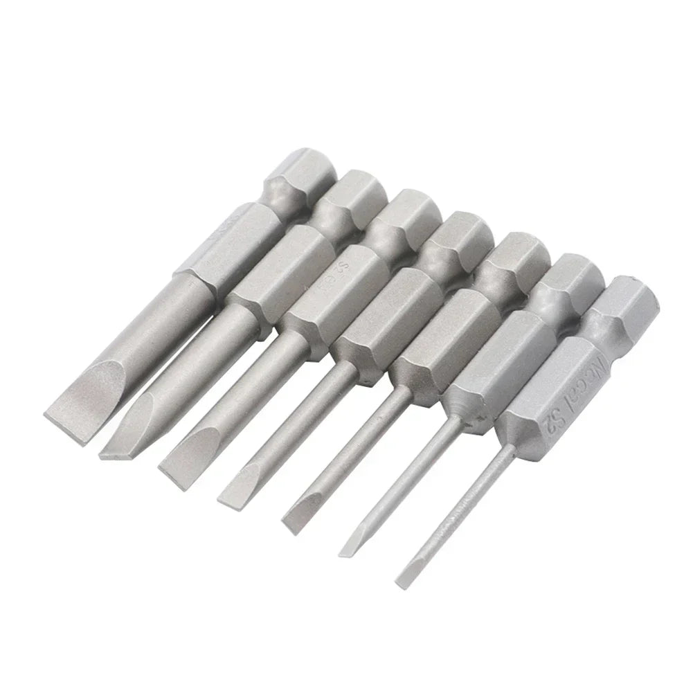 7-Pc Magnetic Flat Head Screwdriver Bits Set – 1/4" Hex 50mm Screwdriver Bit Set Axl