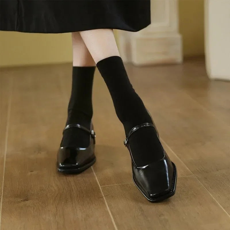 French Mary Jane Pumps – Square Toe Medium Heel Women's Shoes Women's Heeled Pumps Axl