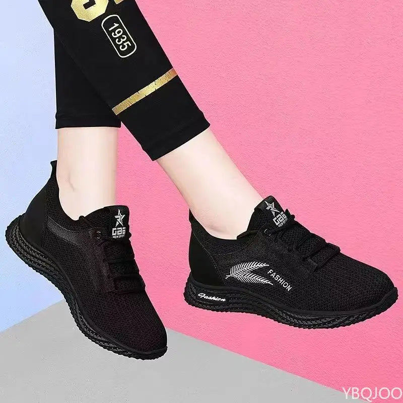 YBQJOO Women's Breathable Mesh Casual Sneakers – Soft Flat Shoes Women's Casual Sneakers Axl