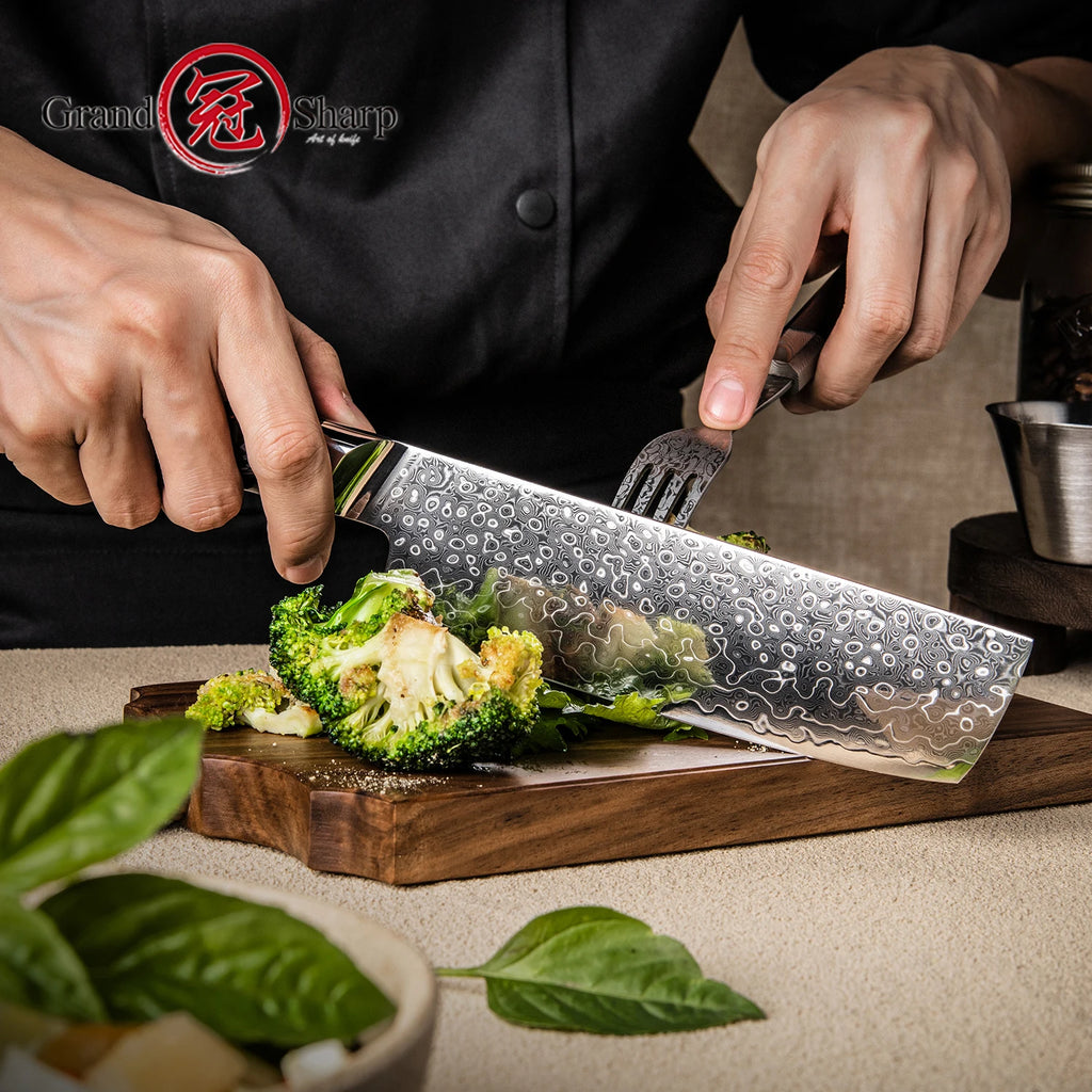 Grandsharp 7" Nakiri Knife – 129-Layer Damascus Steel Blade Damascus Nakiri Knife Axl