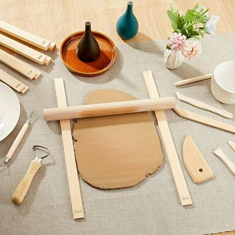 Wooden Clay Rolling Pin Guides – 10-Piece Thickness Strips, 5 Sizes Clay Crafting Tools Axl