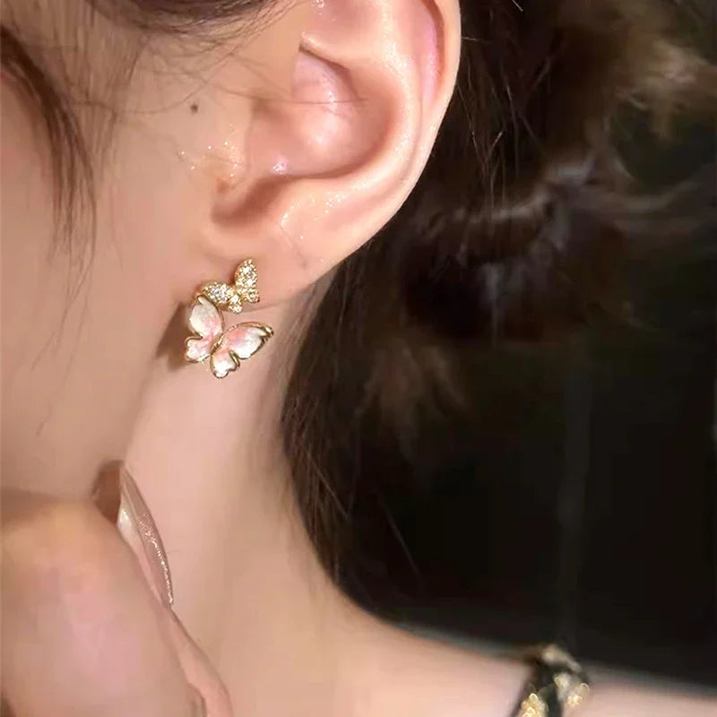 Huitan Butterfly Stud Earrings – Gold CZ Women's Jewelry Stud Earrings Axl