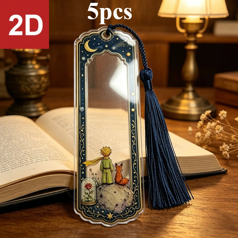 Little Prince Acrylic Tassel Bookmarks – 5pc Literary Gift Set Acrylic Bookmark Set Axl 4.5X15cm - 5PCS