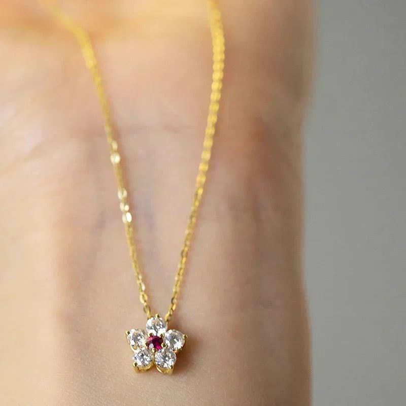Huitan Flower Pendant Necklace Red CZ | Women's Fashion Pendant Necklace Axl
