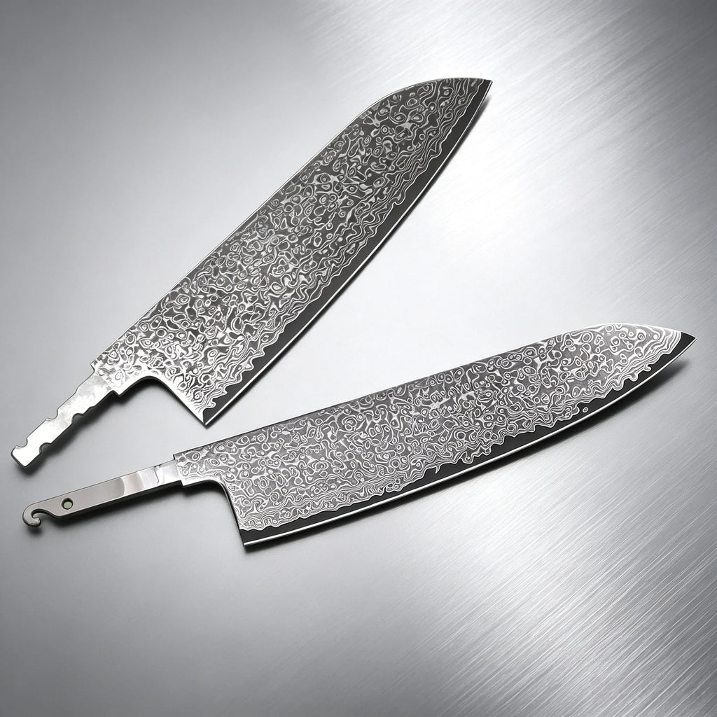 Damascus Steel Blank Blade Set – Chef, Santoku & Nakiri DIY Knife Making Blank Axl