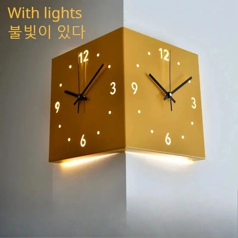 Double-Sided Corner Wall Clock – Silent Sensor Luminous Decor Decorative Wall Clock Axl YELLOW