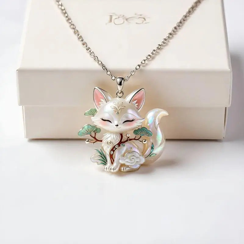 Nine-Tailed Fox Enamel Pendant Necklace | Chinese Mythology Enamel Pendant Necklace Axl A9