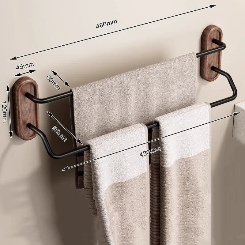 Walnut Double Towel Bar Nordic Wall Rack – 30–60 cm Wall Towel Rack Axl Double Pole-50CM
