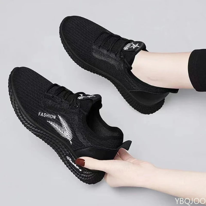 YBQJOO Women's Breathable Mesh Casual Sneakers – Soft Flat Shoes Women's Casual Sneakers Axl black 39