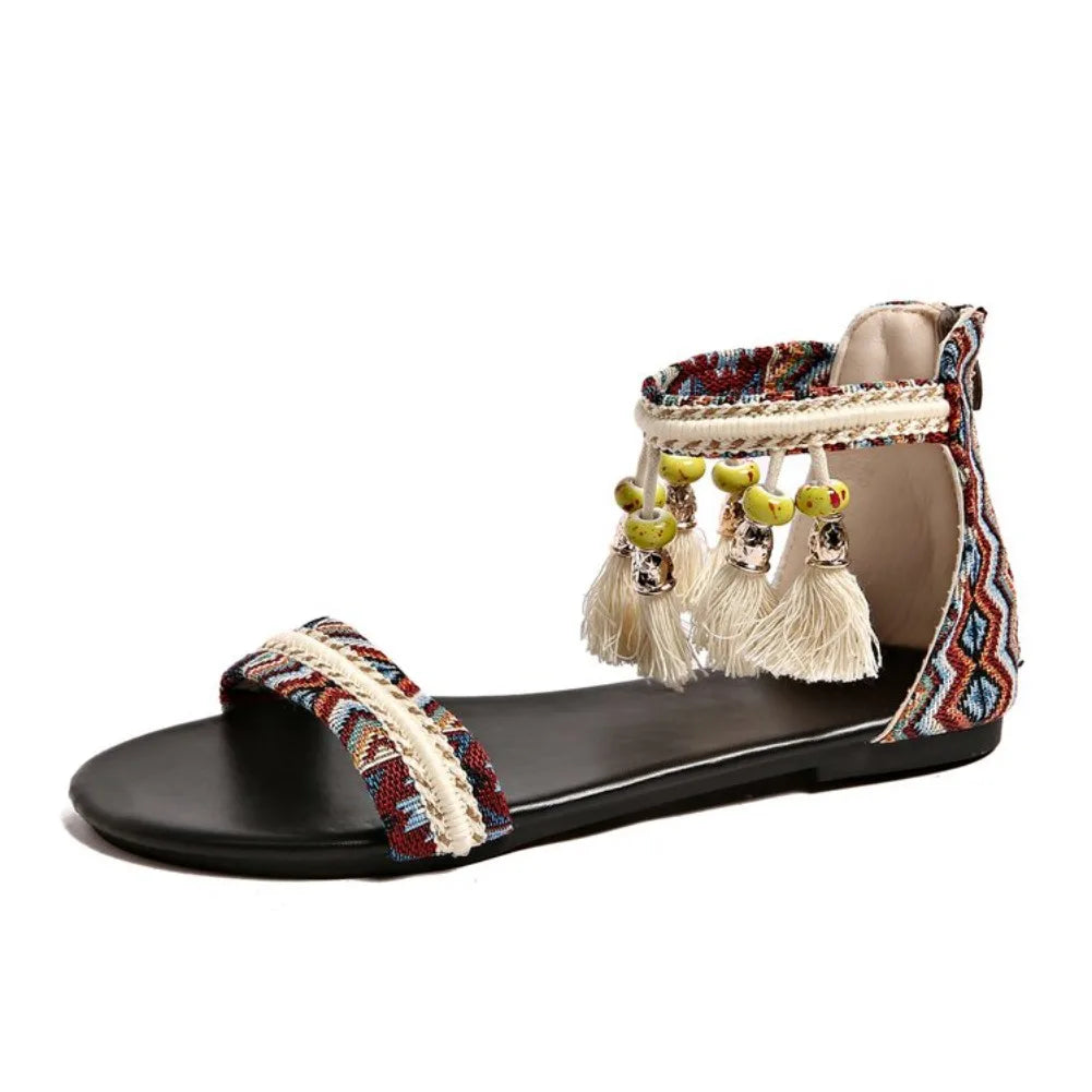 Bohemian Tassel Women's Flat Sandals – Gladiator Zip Shoes Women's Flat Sandals Axl