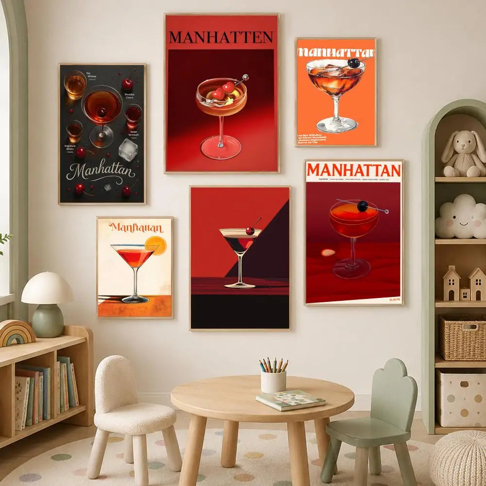 Manhattan Cocktail Wall Art Poster – Self-Stick Waterproof Wall Art Poster Axl