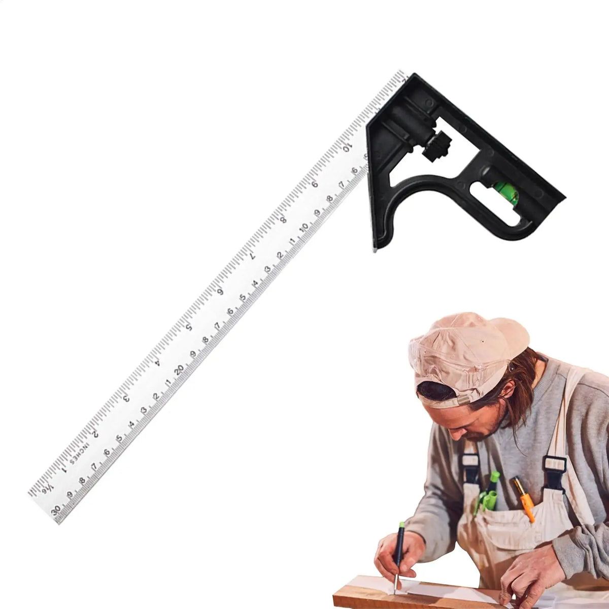 Stainless Steel Combination Square – 45° & 90° Woodworking Ruler Combination Square Ruler Axl