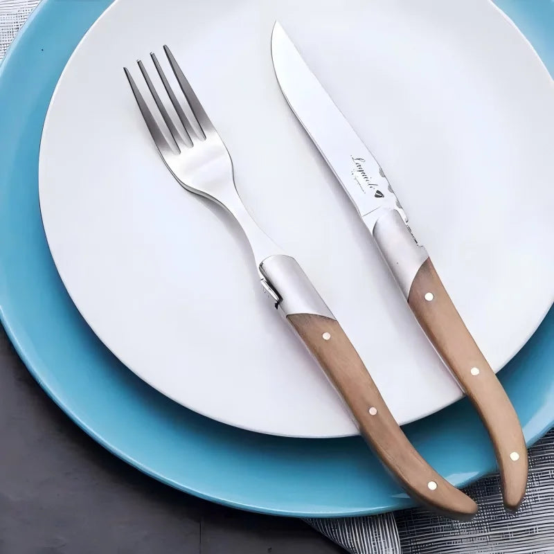 Laguiole Steak Knife Set – Olive Wood Handle, Polished Blade Steak Knife Set Axl