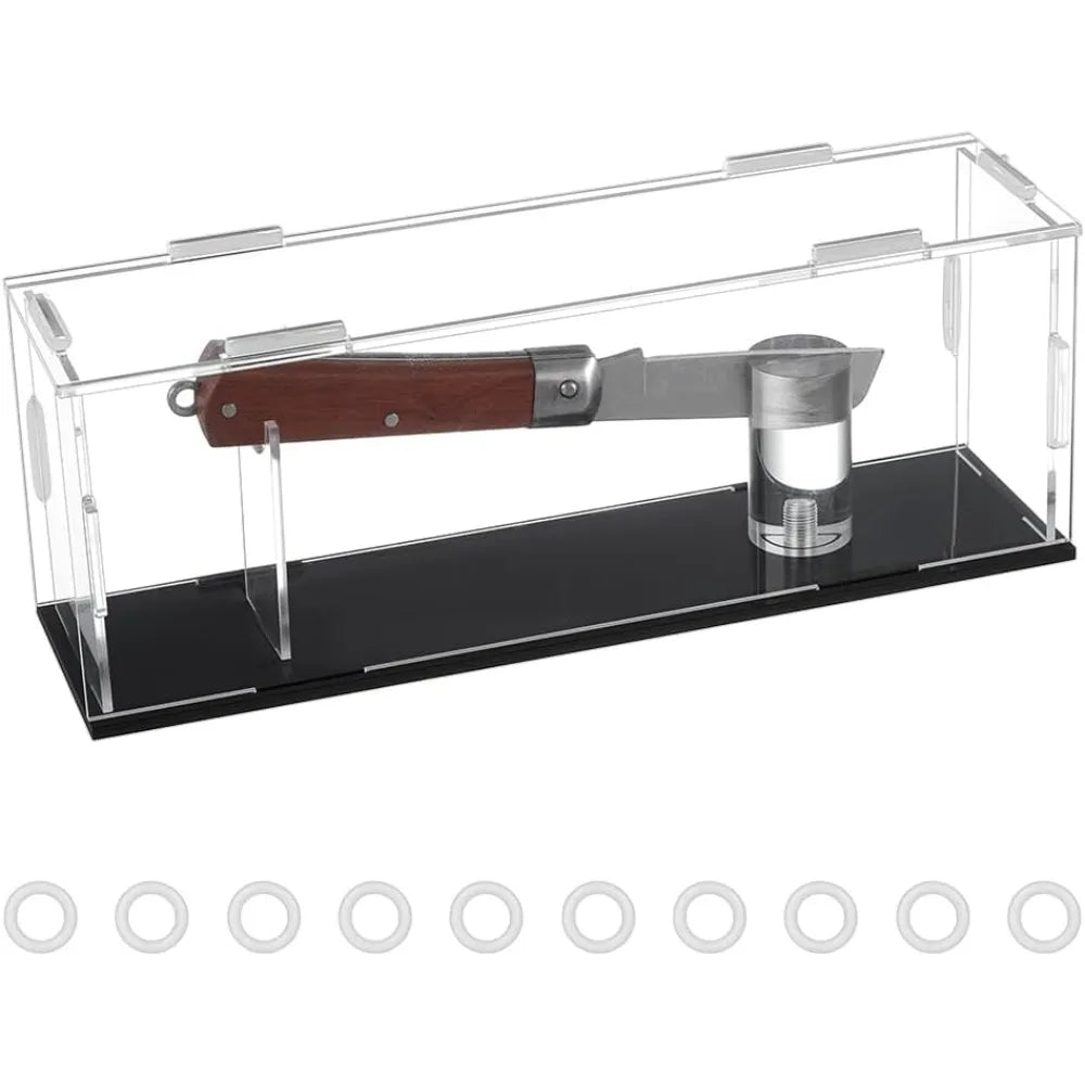 Clear Acrylic Knife Display Case with Black Base | 11x3x4 In Acrylic Display Case Axl