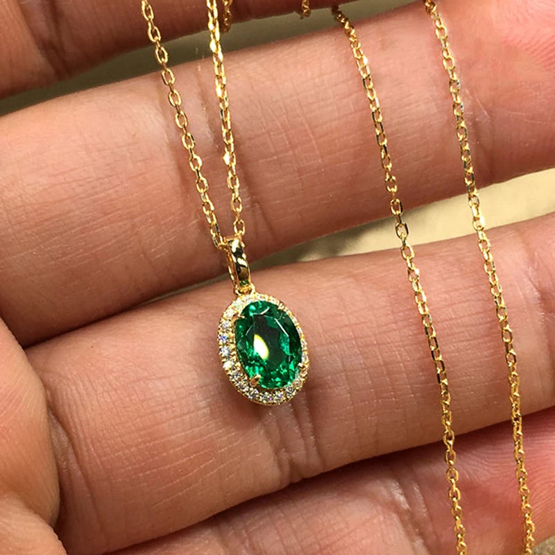 Huitan Green Cubic Zirconia Gold Pendant Necklace – Women Pendant Necklace Axl XL846 45cm
