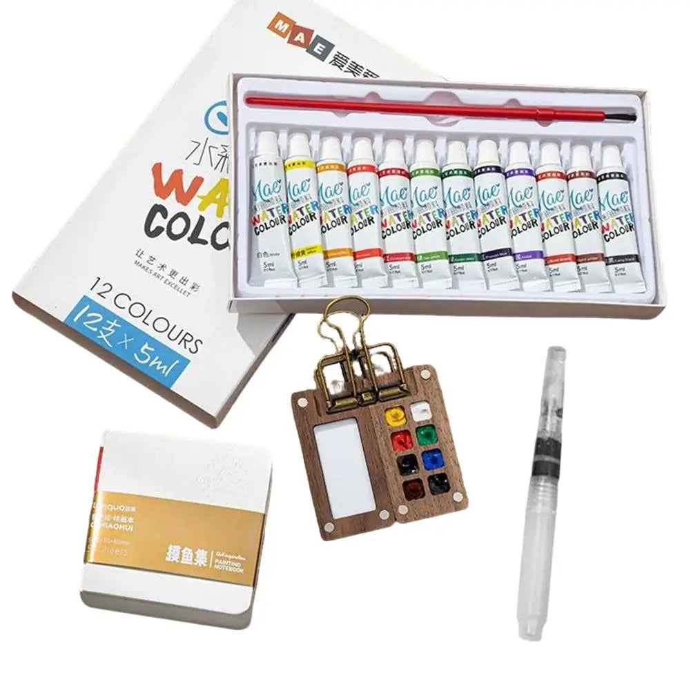 Mini Travel Watercolor Paint Set – Nano Wood Palette 12/24 Colors Watercolor Paint Set Axl G Set