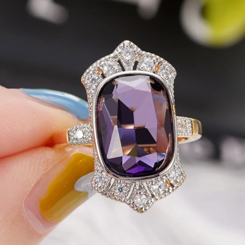 Huitan Purple CZ Two-Tone Vintage Women's Ring | Sizes 5–14 Fashion Ring Axl