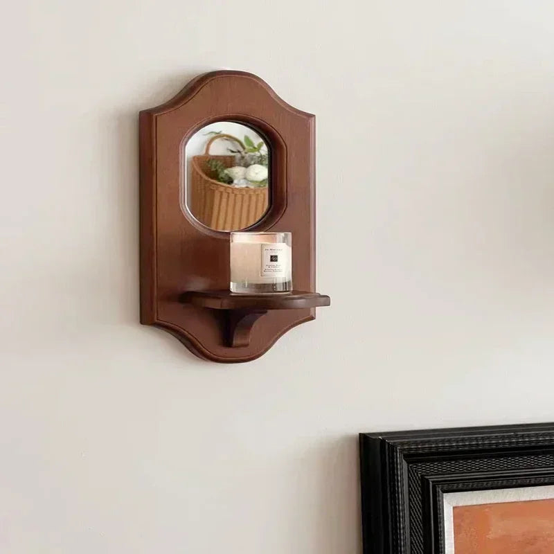 Vintage Wall Mirror with Shelf – Wood Candle Holder Wall Rack Decorative Wall Mirror Axl