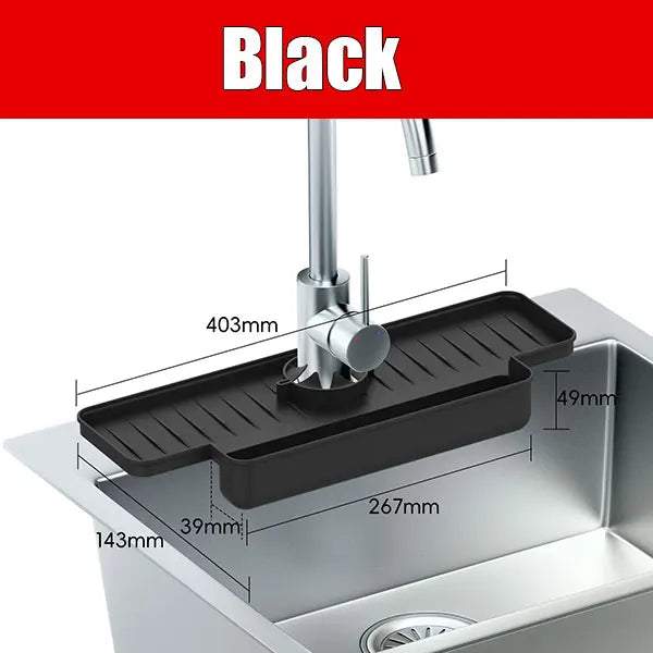 Silicone Sink Faucet Splash Guard Mat & Sponge Holder Sink Splash Guard Axl Black
