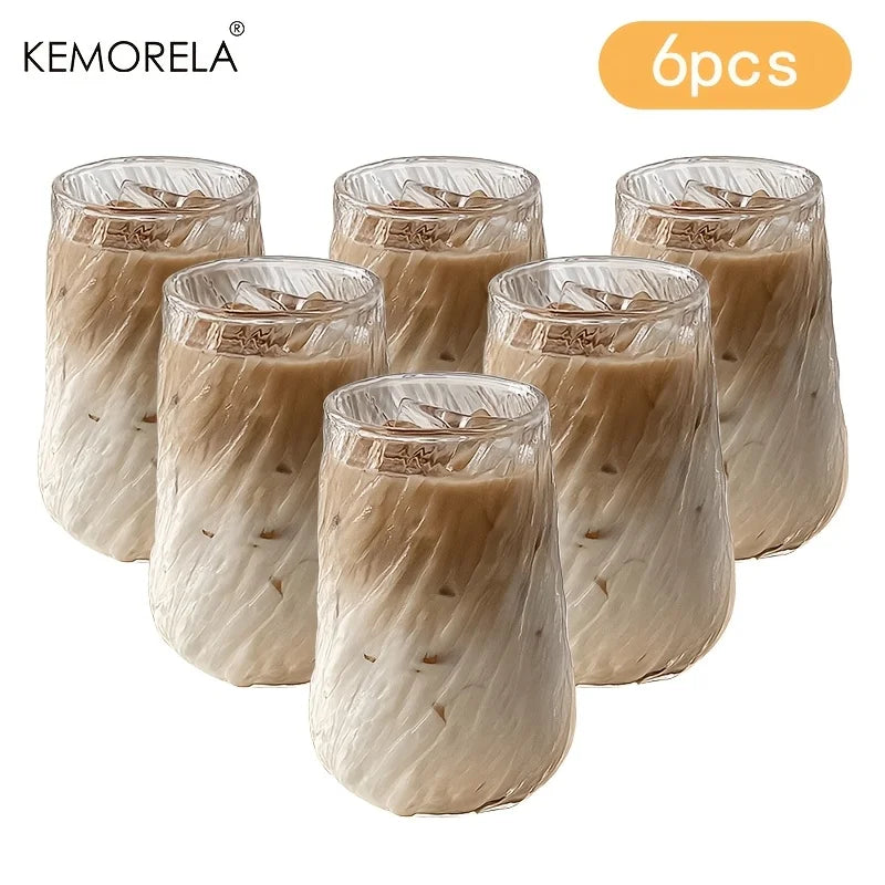 KEMORELA Glass Coffee Cups 4/6Pcs – Rotating Stripe Drinkware Glass Drinkware Set Axl 6PCS 301-400ml