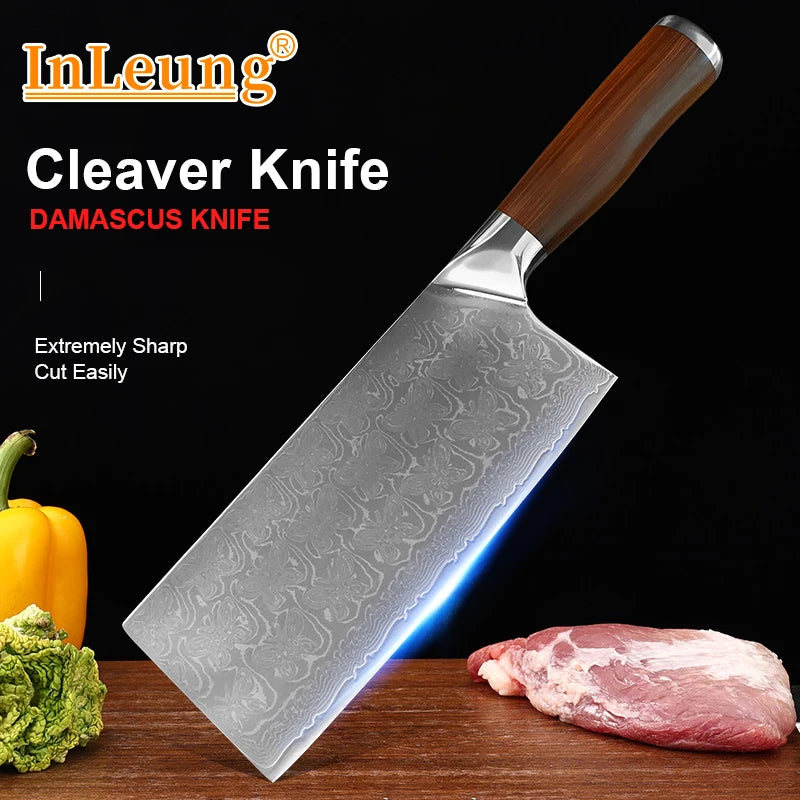 7-Inch Damascus Steel Cleaver Knife – Chinese Chef Chopper Damascus Cleaver Knife Axl
