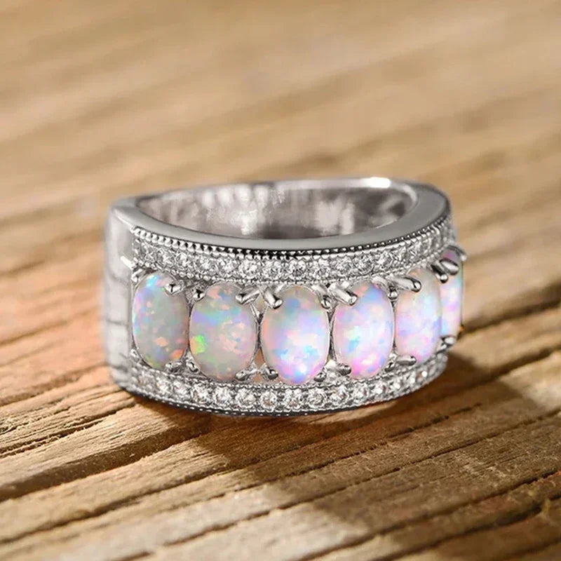 Huitan Imitation Opal Ring – Women's Fashion Wedding Band Fashion Ring Axl