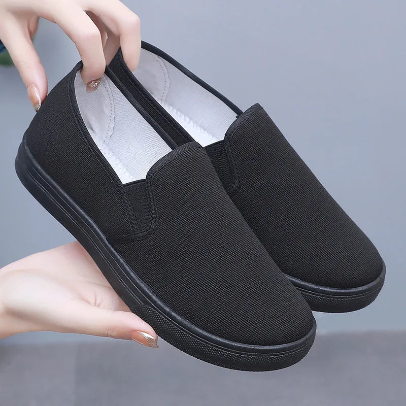 YBQJOO Women's Canvas Slip-On Flats | Nonslip Casual Work Shoes Women's Canvas Flats Axl All Black 41