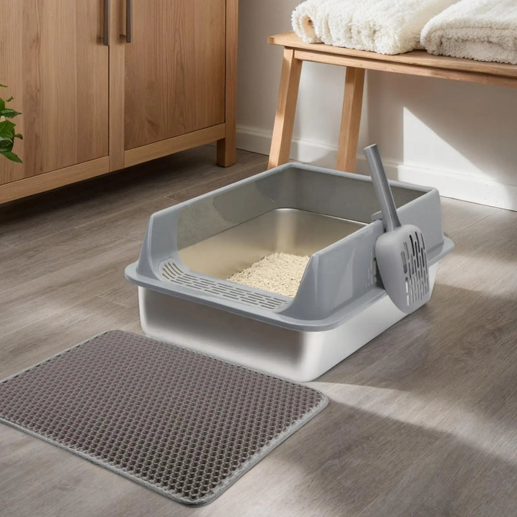 Semi-Enclosed Cat Litter Box with Scoop – Deep Basin & Splash Guard Cat Litter Box Axl