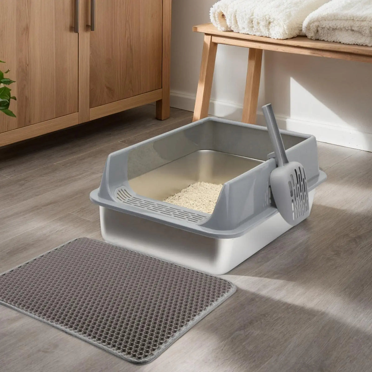 Semi-Enclosed Cat Litter Box with Scoop – Deep Basin & Splash Guard Cat Litter Box Axl
