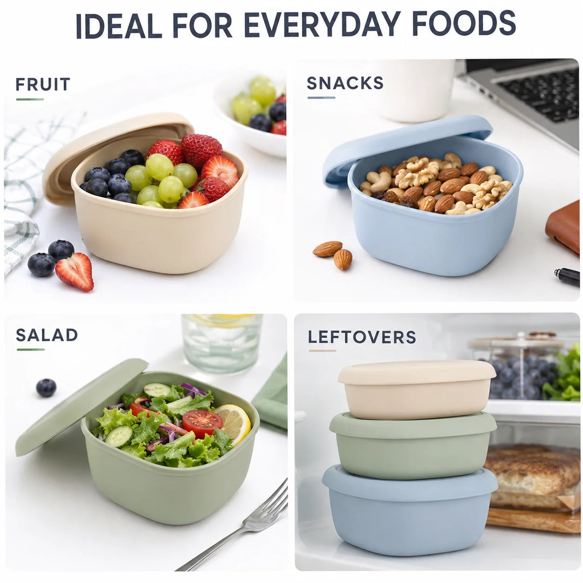 Silicone Bento Lunch Box Set of 3 – Nesting Food Containers Food Storage Set Axl