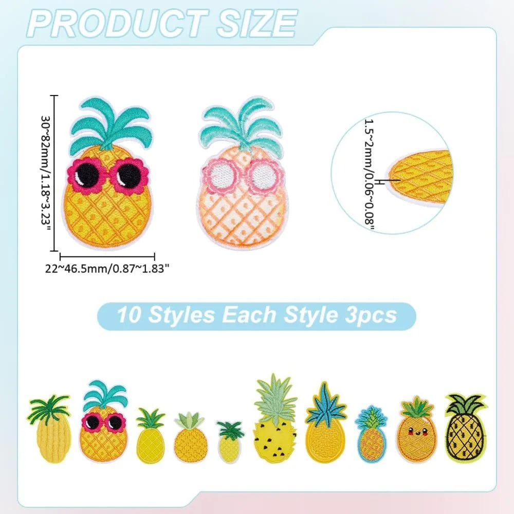 30-Pc Pineapple Iron-On & Sew-On Patches – 10 Styles Iron-On Patches Axl