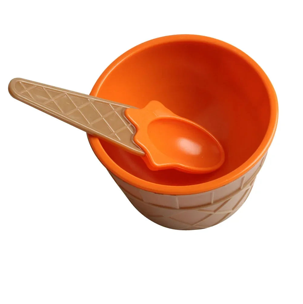 Kids Ice Cream Cone Bowl & Spoon Set – Fun Dessert Gift Dessert Bowl Set Axl Orange