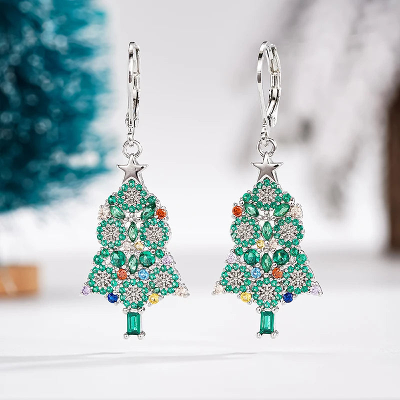 Huitan Christmas Tree Dangle Earrings – Cubic Zirconia Dangle Earrings Axl E5140
