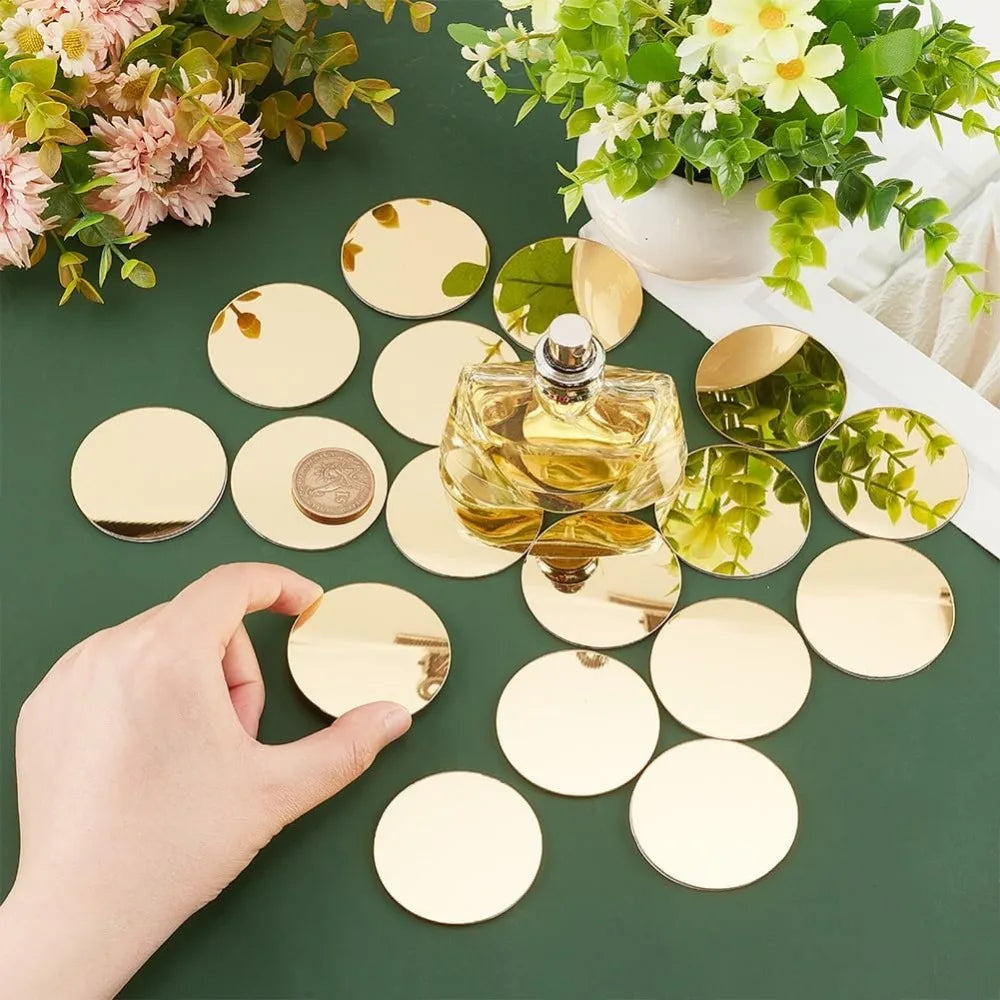 50 Pcs Gold Round Self-Adhesive Acrylic Mirror Tiles 1.9" Decorative Mirror Tiles Axl