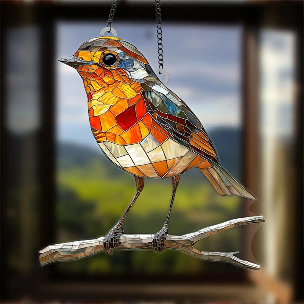 Robin Bird Suncatcher – Stained Glass Effect Window Ornament Window Suncatcher Axl