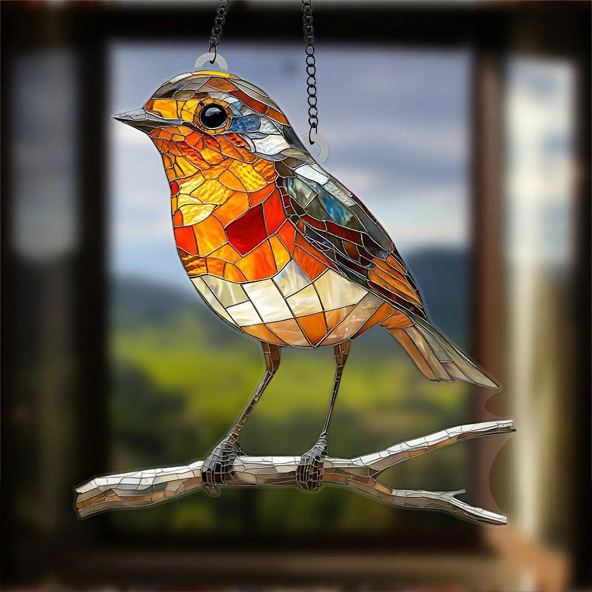 Robin Bird Suncatcher – Stained Glass Effect Window Ornament Window Suncatcher Axl