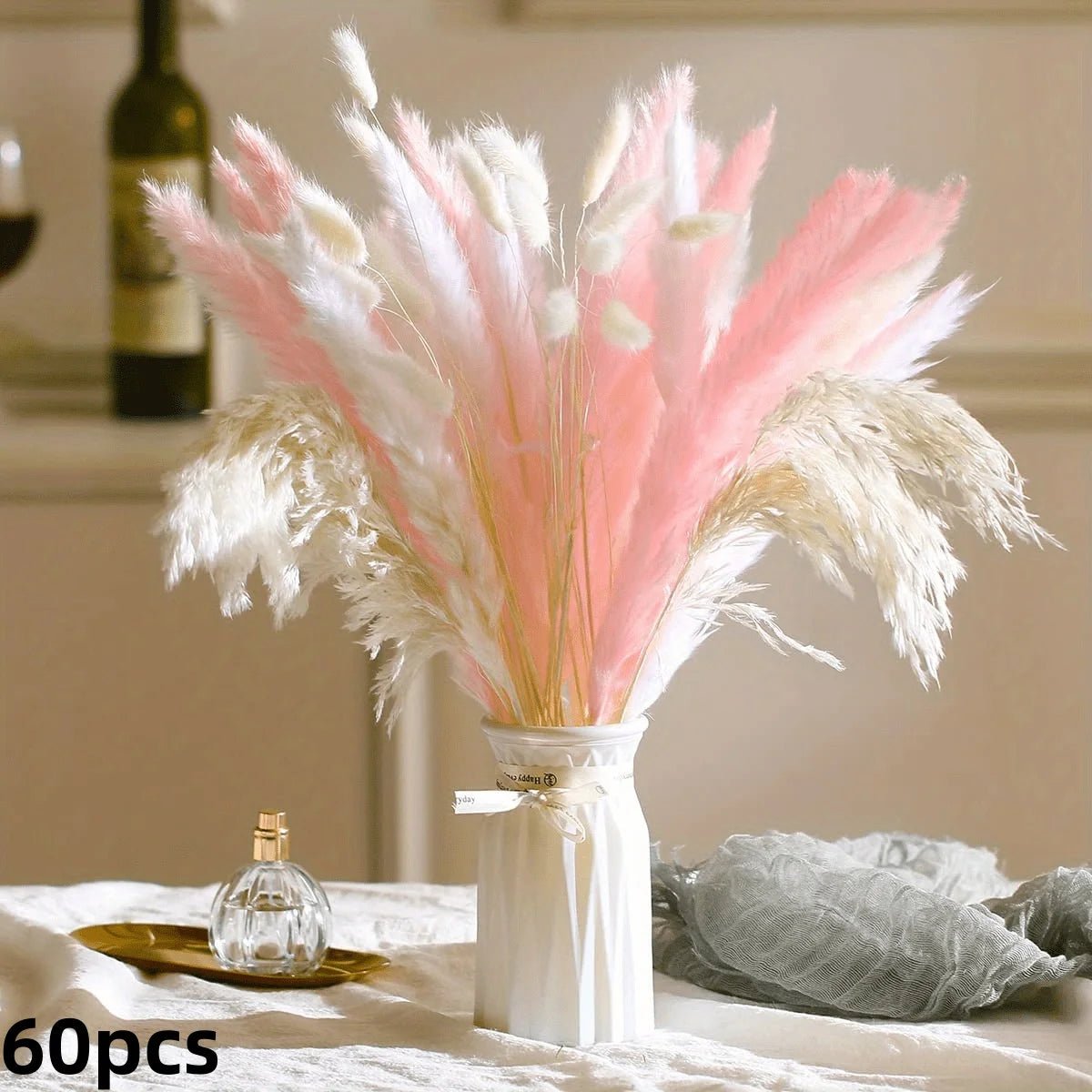 White Gypsophila Pampas Grass Dried Flower Bouquet | Boho Décor Dried Flower Bouquet Axl D